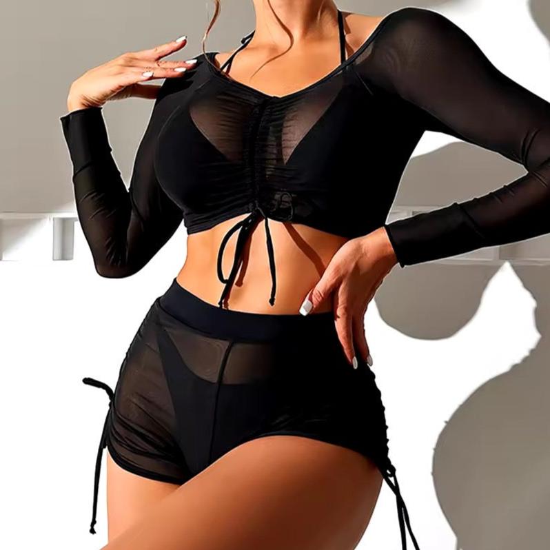 Alessa Sexy Black Bikini Set With Mesh Cover Up