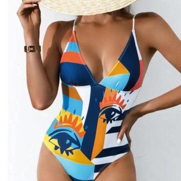 Lara Elegant Graphic Print V Neck One Piece Swimsuit - Gisela Vecchi